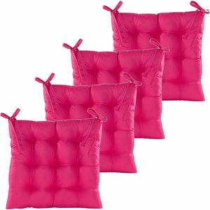 Anna's collection Stoelkussen gewatteerd - 4x - fuchsia roze - 38 x 38 cm - binnen/buiten