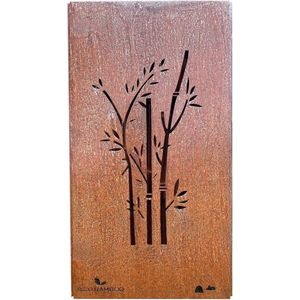 Wanddecoratie wandplaat metaal voor indoor en outdoor (bamboe) groot zwart cortenstaal 180 x 90 cm