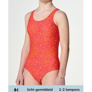 Moodies menstruatie zwemkleding (meiden) - Badpak - licht - gemiddeld kruisje - maat S (164/170) - Print Oranje