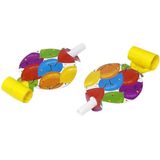 12x stuks Roltongen feest toeters met ballon print 18 cm - Roltongen/feesttoeters - Feest versiering