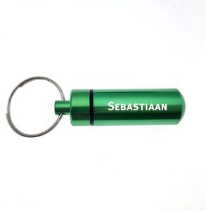 Sleutelhanger - Pillenkoker - Met Naam - Sebastiaan - Medicatie - Identiteitskoker - Groen