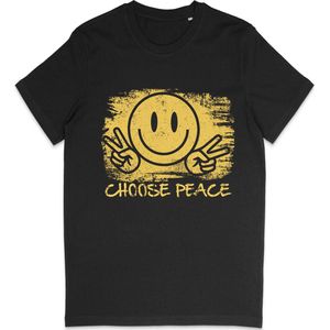 T Shirt Dames Heren Unisex - Choose Peace Smiley - Zwart - XXL