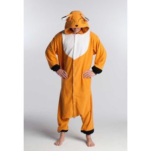 KIMU Onesie Vos Pak - Maat M-L - Vossenpak Kostuum Bruin 170 176 - Huispak Jumpsuit Pyjama Dierenpak Vossenjacht Dames Heren Overall Fleece Festival