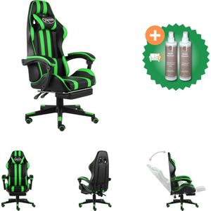 vidaXL Racestoel met voetensteun kunstleer zwart en groen - Bureaustoel - Inclusief Onderhoudsset