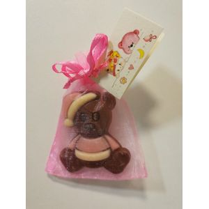 25 stuks chocolade roze teddy beer in organzazakje voor babyshower of geboorte