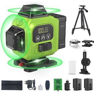 Zelfnivellerende 4D Laserwaterpas met Groene Lijnen en Statief - Oplaadbaar en Magnetisch