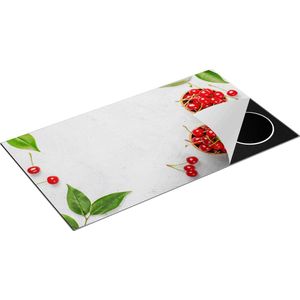 Chefcare Inductie Beschermer Rode Kersen op Wit Beton - 95x55 cm - Afdekplaat Inductie - Kookplaat Beschermer - Inductie Mat