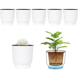 kunststof zelfbewaterende plantenbak, lange termijn wateropslag plant pot / Macaron-gekleurde bloempotten buiten binnen tuin huisdecoratie, medium formaat - Set van 6, wit