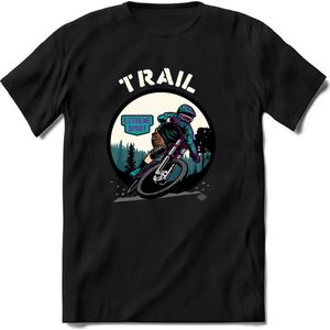 Trail | TSK Studio Mountainbike kleding Sport T-Shirt | Blauw - Paars | Heren / Dames | Perfect MTB Verjaardag Cadeau Shirt Maat XXL