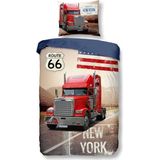 Snoozing Truck - Flanel - Dekbedovertrek - Eenpersoons - 140x200/220 cm + 1 kussensloop 60x70 cm - Multi kleur