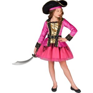 LUCIDA - Roze en goudkleurig piraten kostuum voor meisjes - XS 92/104 (3-4 jaar)