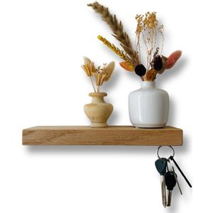 HangKey Plankie X - Wandplank Sleutelrekje van Massief Eiken - Sleutelkastje voor Binnen - Houten Sleutelhouder en Organizer - 24,5 x 7 x 2,4 cm