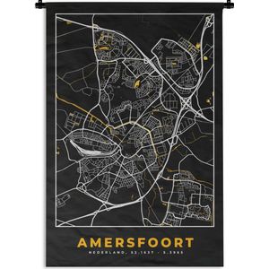 Wandkleed - Wanddoek - Stadskaart - Amersfoort - Goud - Zwart - 60x90 cm - Wandtapijt - Plattegrond