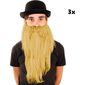 3x Baard met snor 35 cm steil haar blond - Viking stoer festival thema feest party ZZ top