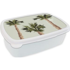 Broodtrommel Wit - Lunchbox - Brooddoos - Palmboom - Zomer - Tropisch - 18x12x6 cm - Volwassenen