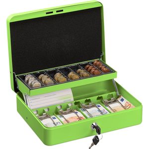 Relaxdays geldkistje met slot - munten sorteren - metalen geldkist - geldkluisje - sleutel - groen
