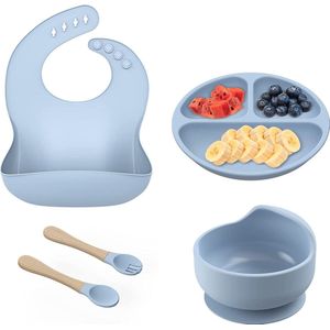 Babybord antislip siliconen bord babyzuignap met slab lepel vork 5-delig babyservies kinderservies babybord BPA-vrij grijs