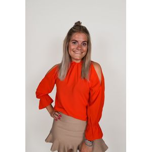 Rosa blouse | Blouse dames | Koningsdag | Open schouders | Hoge hals | Vrouwelijk | Kleur Oranje | Maat One size