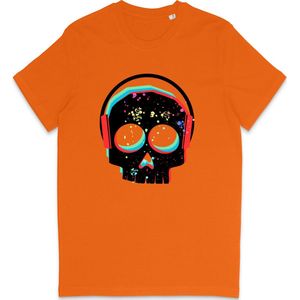 T Shirt Heren Dames - DJ Skull Grafische Print Opdruk - Oranje - Maat XXL