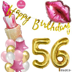 Snoes Beauty Helium Ballonnen Set 56 Jaar - Roze Folieballonnen - Slinger Happy Birthday Goud