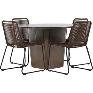 SantaFeLindos tuinmeubelset 1 eettafel, 4 stoelen bruin.