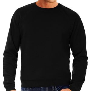 Zwarte sweater / sweatshirt trui met raglan mouwen en ronde hals voor heren - zwart - basic sweaters S