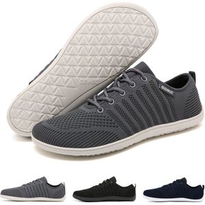 Somic Barefoot Schoenen - Sportschoenen Sneakers - Fitnessschoenen - Hardloopschoenen - Ademend Knit Textiel - Platte Zool - Grijs - Maat 45
