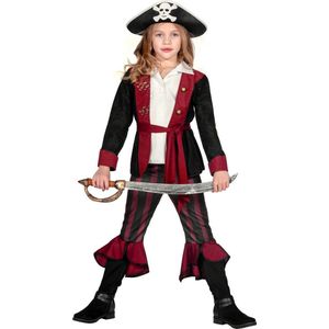 Wilbers & Wilbers - Piraat & Viking Kostuum - Brute Piraat Praatgraag - Meisje - Rood, Zwart - Maat 164 - Carnavalskleding - Verkleedkleding
