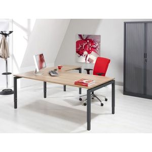 ABC Kantoormeubelen hoogte verstelbaar hoekbureau kubus breed 180cm diep 160cm bladkleur beuken framekleur aluminium (ral9006) wingzijde links