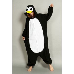 KIMU Onesie Zwarte Pinguin Pak - Maat 128-134 - Pinguinpak Kostuum Zwart Wit Vogel - Kinder Zacht Huispak Jumpsuit Pyjama Jongen Meisje Festival