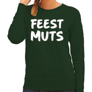 Feest muts sweater / trui groen met witte letters voor dames -  fun tekst truien / grappige sweaters S