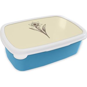 Broodtrommel Blauw - Lunchbox Zwart - Narcis - Illustratie - Brooddoos 18x12x6 cm - Brood lunch box - Broodtrommels voor kinderen en volwassenen