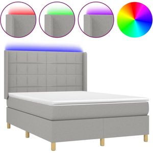 VidaXL Boxspring met Matras en LED Stof Lichtgrijs 140x200 cm