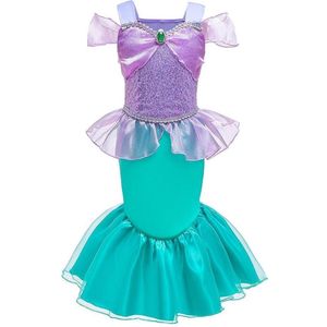 Prinses - Ariel jurk - Prinsessenjurk - Verkleedkleding - Feestjurk - Sprookjesjurk - Paars - Maat 122 (6/7 jaar)