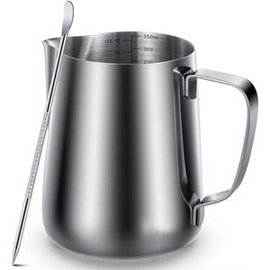 CHPN - Melk opschuimset - Melkkan met Art Pen - Barista - Cappuccino maken - Melkkannetje - 350 ML - Melkopschuimkan - Koffie maken - Koffie art - RVS