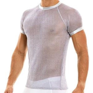Verleidelijk transparant shirt mannen - Glitters - Heren mode - Erotisch getint - Korte mouwen - Ronde hals - Sexy doorzichtig - Intiem en feest