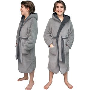 HOMELEVEL Sherpa omkeerbare kinderbadjas voor jongens en meisjes Zwart Maat 158/164