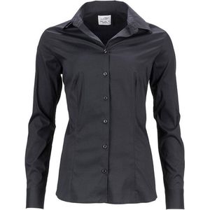 James and Nicholson Dames/dames Slim Fit Shirt (Zwart)