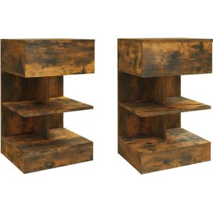 vidaXL Nachtkastjes Set - Gerookt Eiken - 40x35x65 cm Nachtkastjes - Slaapkamermeubilair - Houten Nachtkastjes - Bruine Nachtkastjes - Bewerkt Hout - Opbergkasten - Sidetable - Livingroom Furniture