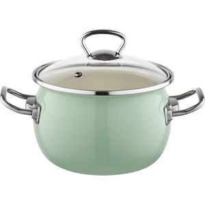 Emalia Berry 18 cm 2.5L retro geëmailleerde exclusieve kookpan met glazen deksel mint groen - geschikt voor alle warmtebronnen - kookpannenset - emaille - limited edition