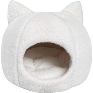 Iglu Kattenmand, kattenbed, opvouwbaar, voor katten of kleinere honden, zacht, pluizig kunstbont met kattenoren, wit, 38 x 38 x 35 cm (l x b x h)