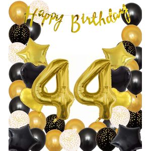 Snoes Ballonnen 44 Jaar Black Gold Dots Mega Ballon - Compleet Feestpakket Goud Zwart Stippen Cijferballon 44 - Verjaardag Versiering DIY Slinger Happy Birthday – Folieballon – Latex Ballonnen - Helium Ballonnen