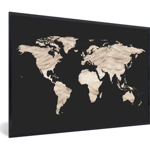 Fotolijst incl. Poster - Wereldkaart - Beige- Zwart - 60x40 cm - Posterlijst
