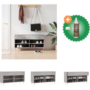 vidaXL Schoenenbank 102x35x55 cm bewerkt hout grijs sonoma eikenkleur - Schoenenkast - Inclusief Houtreiniger en verfrisser