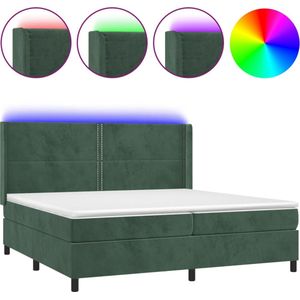 vidaXL - Boxspring - met - matras - en - LED - fluweel - donkergroen - 200x200 - cm