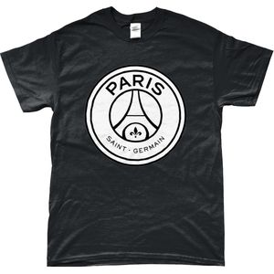 PSG Shirt - Logo - T-Shirt - Paris Saint Germain - UEFA - Champions League - Voetbal - Artikelen - Zwart - Unisex - Regular Fit - Maat L