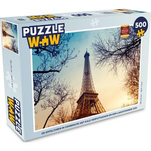 Puzzel De Eiffeltoren in combinatie met kale herfsttakken en een laagstaande zon - Legpuzzel - Puzzel 500 stukjes