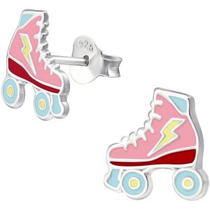 Zilveren roze rolschaatsen kinderoorknopjes | rollerskates kinderoorbellen | Rollskating oorbellen Meisje Zilver | Zilverana | Sterling 925 Silver