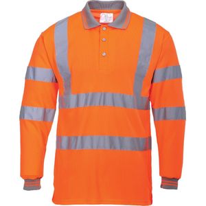 Hi-Vis Poloshirt Oranje met lange mouw en reflectie strepen Maat 2XL.