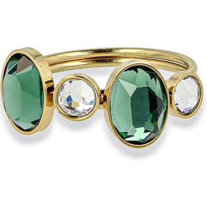 My Bendel - Set van twee goudkleurige ringen met groene zirkonia en kristal - Mooie ringenset van twee goudkleurige ringen met groene en kristal stenen - Met luxe cadeauverpakking
